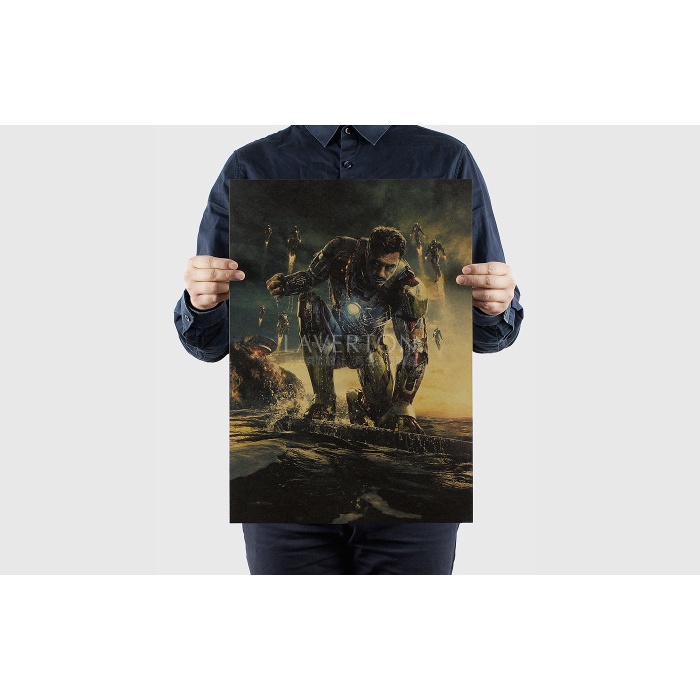 Tấm áp phích giấy kraft hình Iron Man dán tường trang trí ký túc xá 51x36cm