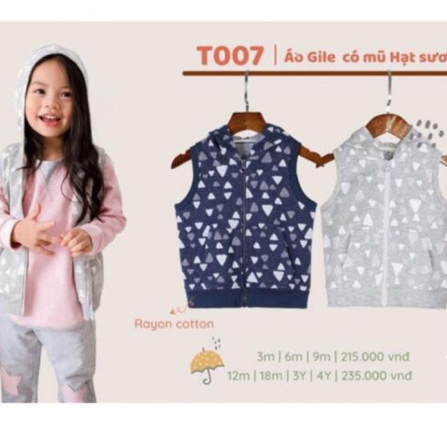 T007 Áo Gile có mũ La pomme hạt sương cho bé trai bé gái (3 tháng - 4 tuổi) chất liệu Rayon Cotton thân thiện với làn da