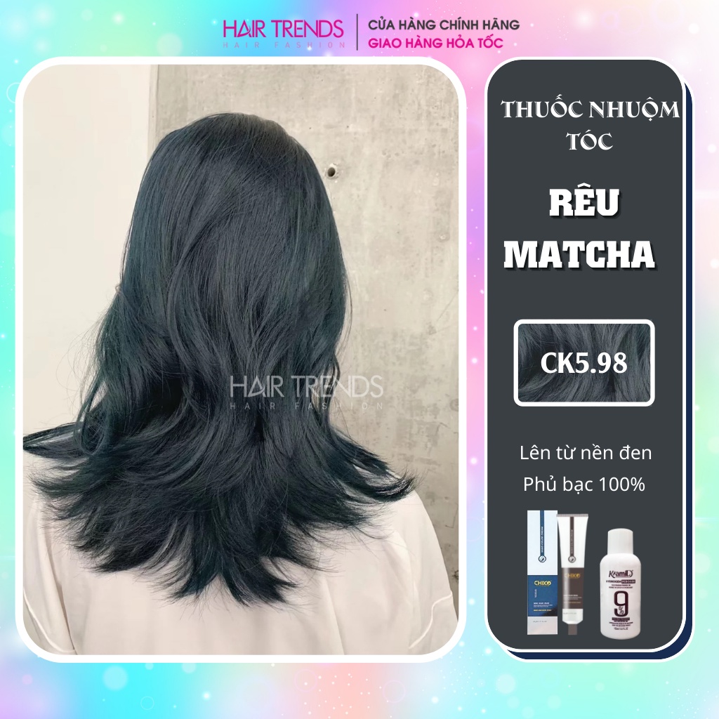 Thuốc nhuộm tóc màu NÂU ĐEN MATCHA tặng kèm trợ dưỡng,màu nhuộm Chiko-hairtrends shop (CCK5.98)