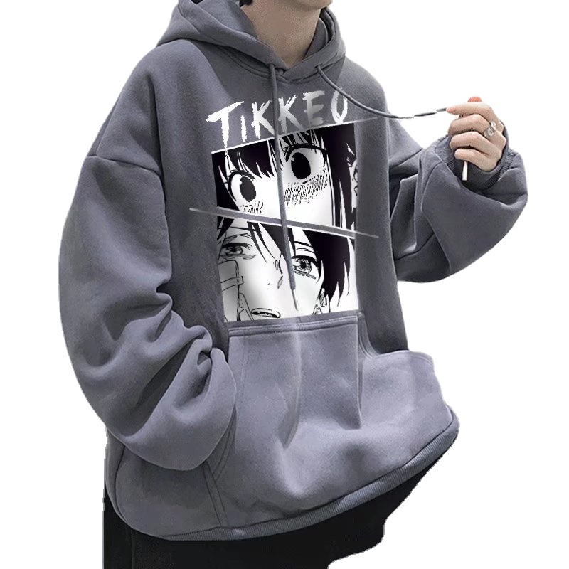 Áo hoodie tay dài dáng rộng in họa tiết hoạt hình phong cách hiphop thời trang đường phố cỡ lớn M-8XL cho nam