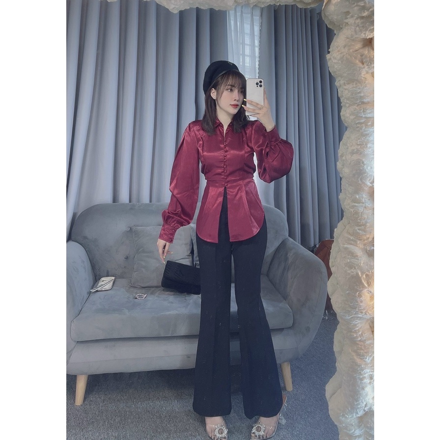 [Freeship] Áo sơ mi nữ hot trend nơ lưng phi lụa 2 màu ảnh sàn shop chụp