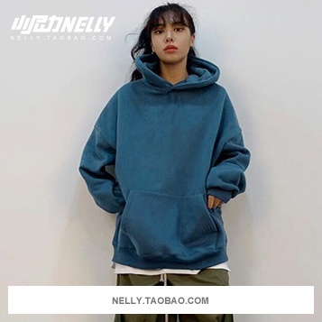 Áo hoodie Nelly Heybig trơn màu xanh lam