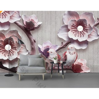 Tranh dán tường Hoa mai thanh lịch cổ điển, Tranh dán tường 3d hiện đại (tích hợp sẵn keo) MS1118874