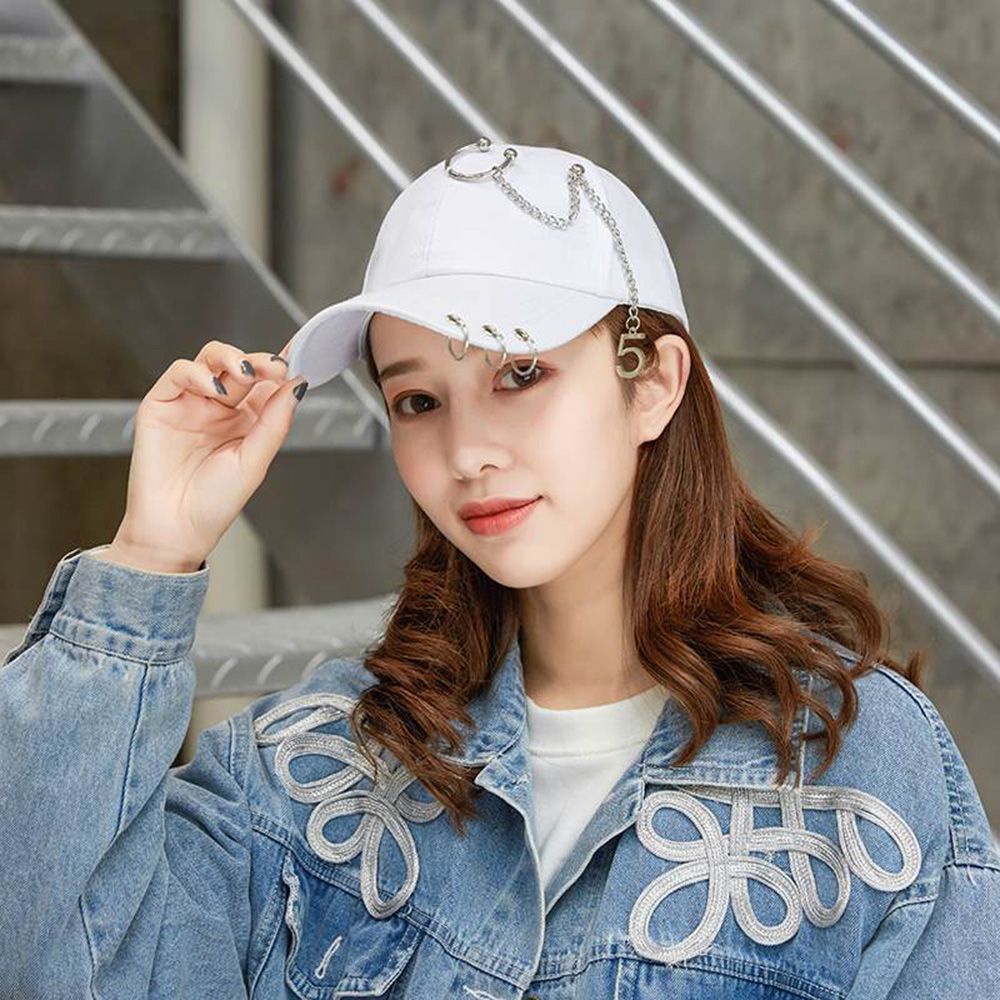 Mũ lưỡi trai cotton phối dây xích phong cách Hàn Quốc đơn giản thời trang cho nữ