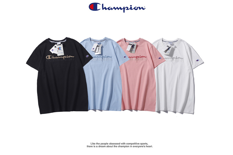 Áo Thun Cotton Tay Ngắn Cổ Tròn Thêu Chữ Champion Nhiều Màu Thời Trang