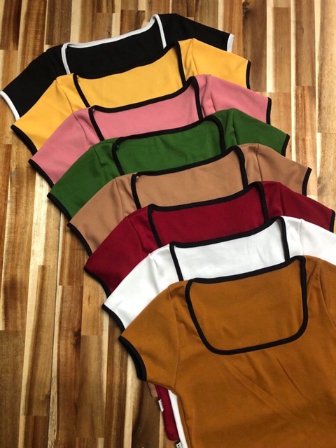 [Mã FASHIONT4WA2 giảm 10K đơn 50K] ÁO CROPTOP VIỀN CỔ VUÔNG