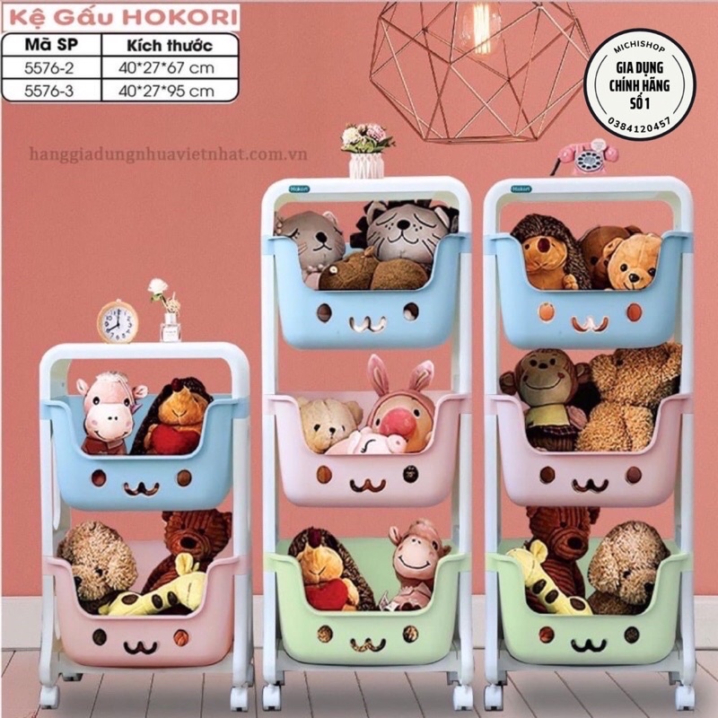 Kệ Gấu Hokori 2 Tầng, 3 Tầng Đựng Đồ Đa Năng Nhựa Việt Nhật Có Bánh Xe Di Chuyển, Kệ Đựng Đồ Chơi Cho Bé Hình Gấu