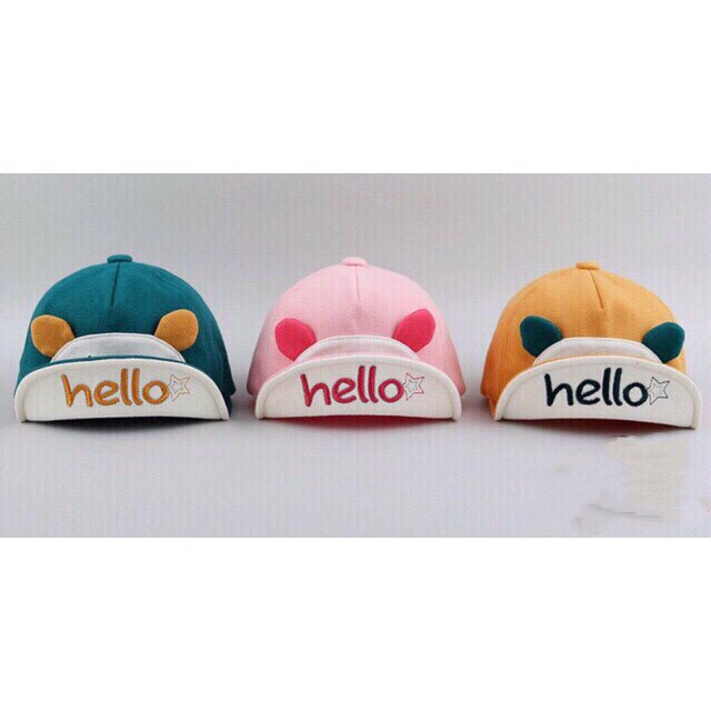 Mũ cho bé thêu chữ HELLO