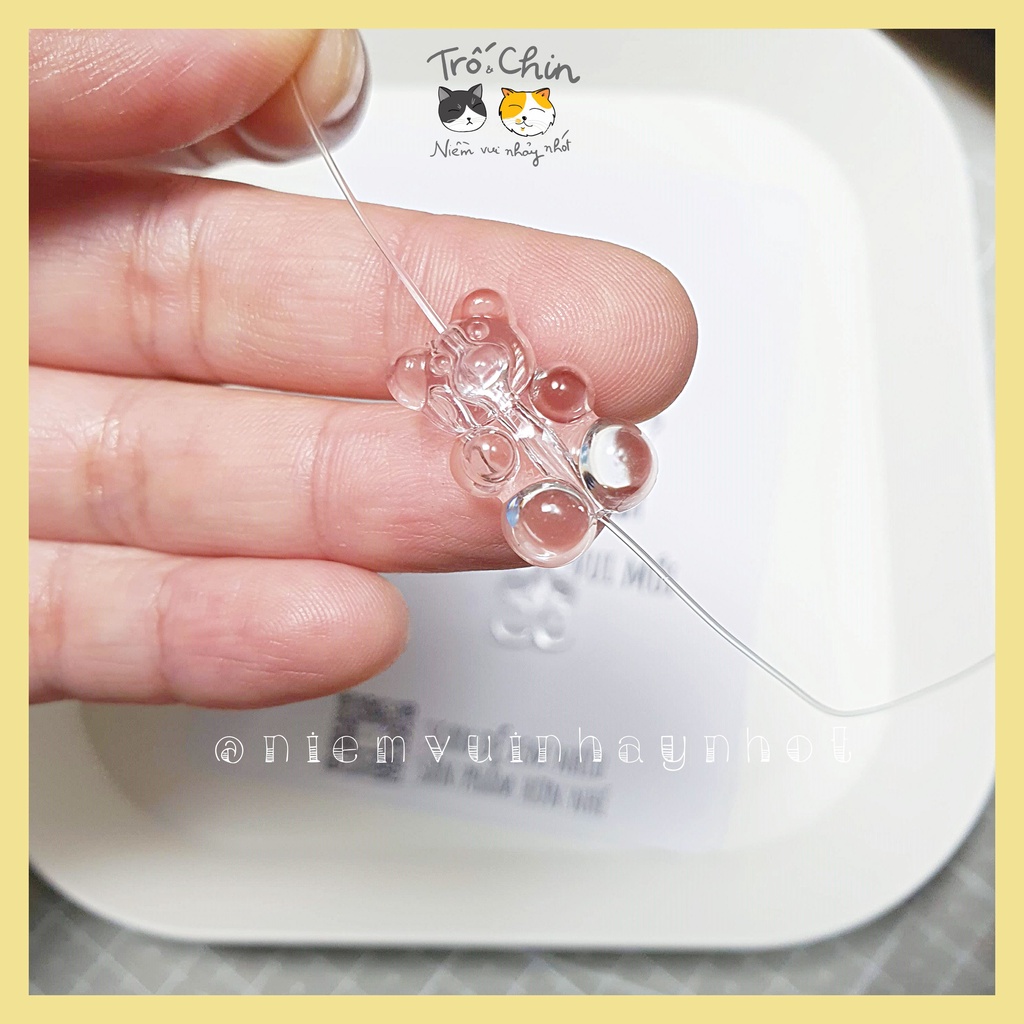 [Có sẵn] Charm gấu trong suốt có lỗ xỏ hai đầu size 16*10mm, ứng dụng làm đồ handmade