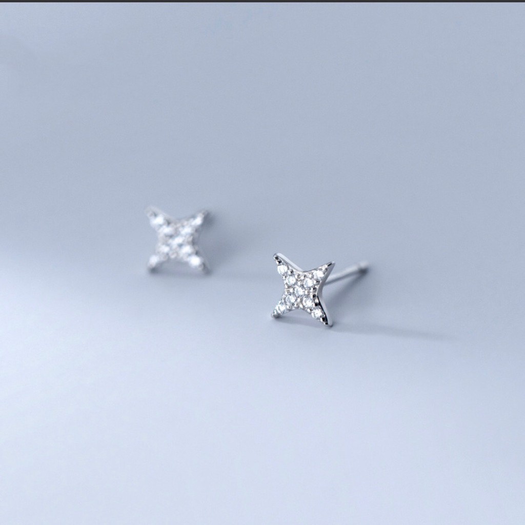 Bông tai bạc H.A.S hình ngôi sao bốn cánh đính đá - HBT42