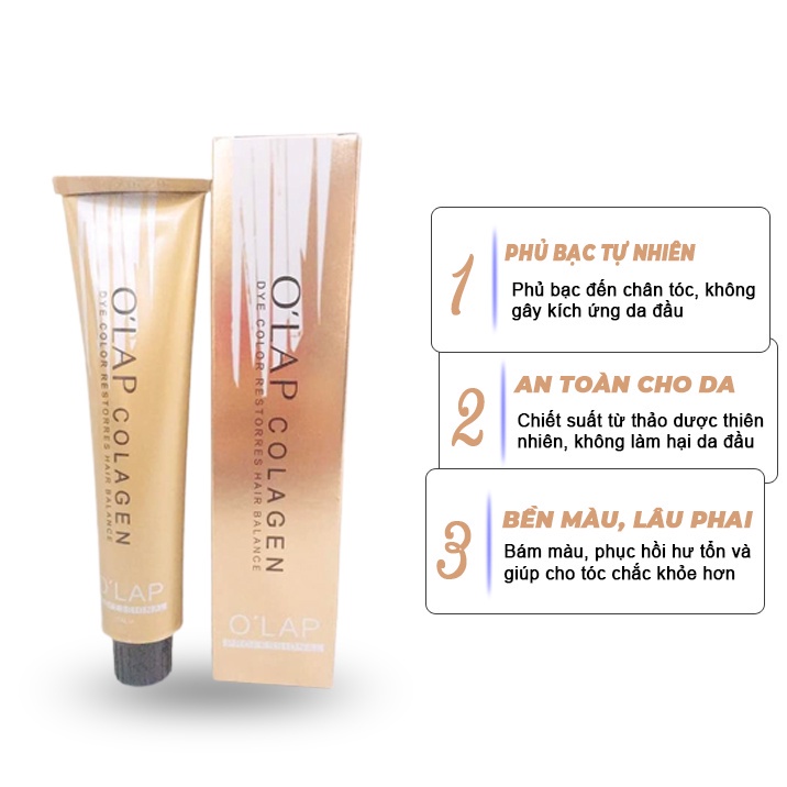 Màu nhuộm tóc OLAP COLLAGEN nhuộm tóc không tẩy lên từ nền đen tự nhiên