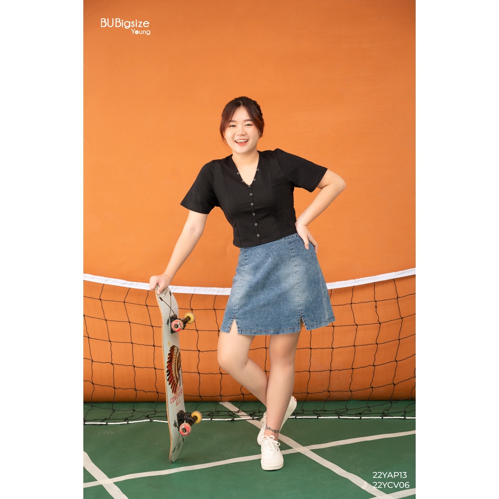 Áo thun cổ tim 7 mảnh cúc bấm BIGSIZE  - 22YAP13 -