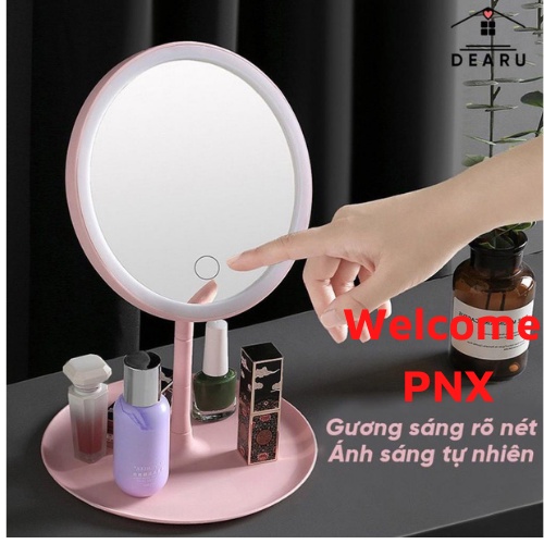 Gương Để Bàn Trang Điểm Có Đèn Led Cảm Ứng 3 Chế Độ Ánh Sáng Gương MakeUp - PNX Lighting