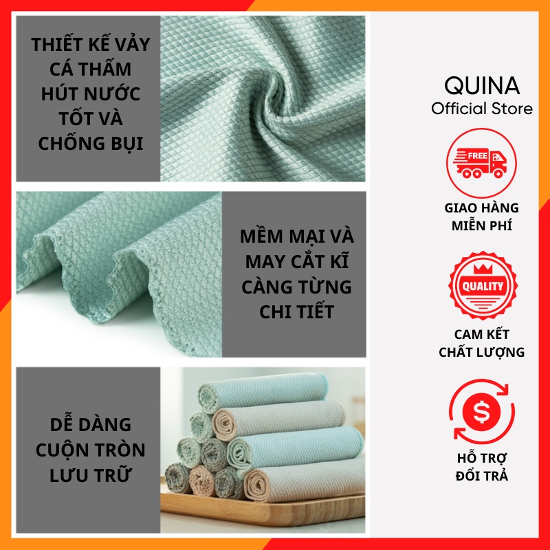 [Size Lớn] Khăn Lau Bát Đĩa Đa Năng T2 SIZE 40X30Cm Sợi Cotton Thấm Hút Nước Lau Bếp Lau Tay 2 Mặt Dày Dặn Quina QN011