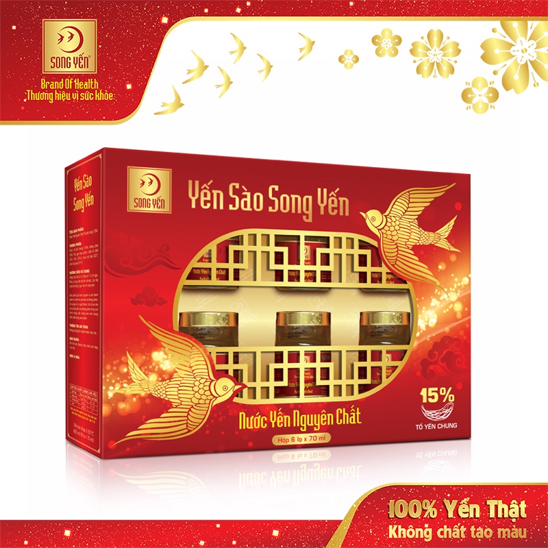 Nước Yến Nguyên Chất 15% Song Yến (Lốc 6 Lọ x 70ml)