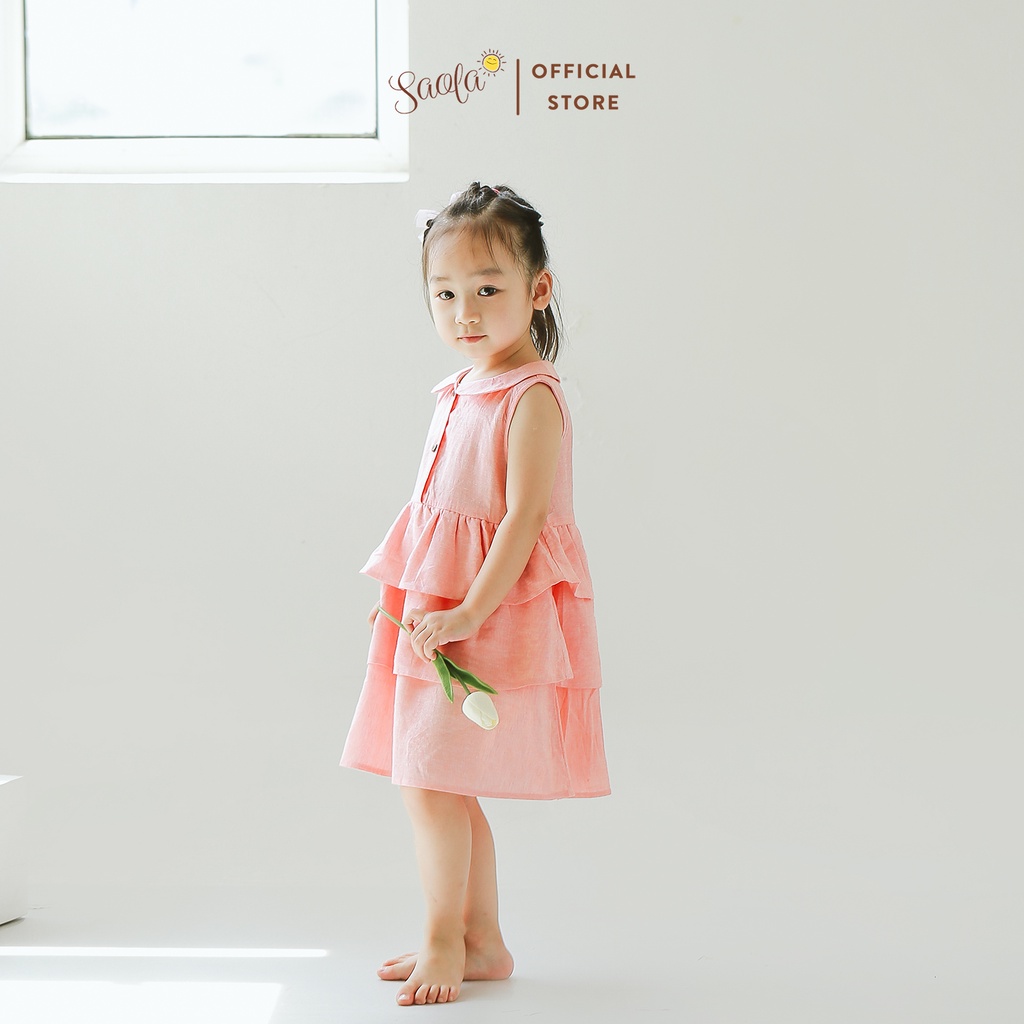 Đầm Bé Gái Tùng Xòe Ba Tầng Cổ Lá Sen Chất Liệu Linen Cao Cấp - KATERINA DRESS - DRL019 - SAOLA KIDS CLOTHING