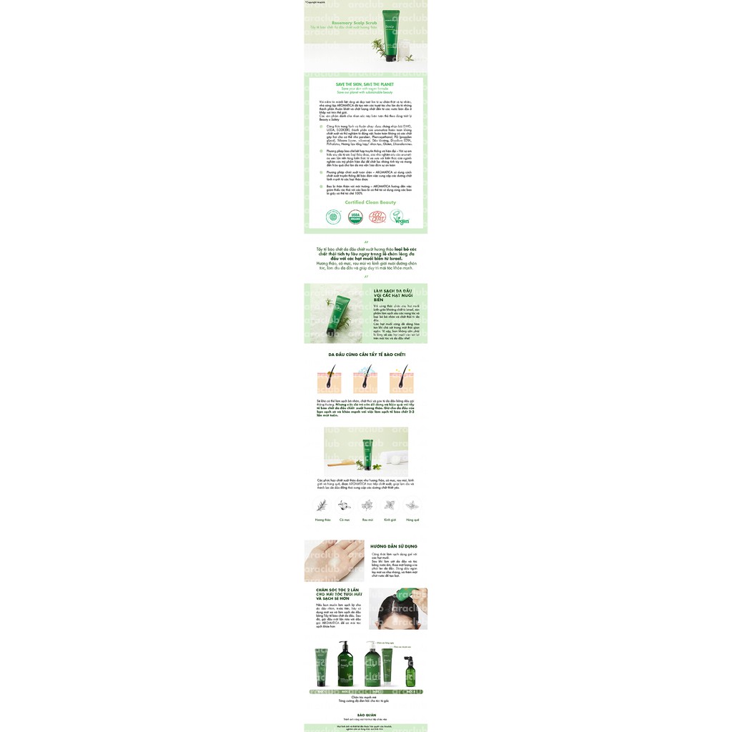 Kem tẩy tế bào chết da đầu chiết xuất hương thảo Aromatica Rosemary Scalp Scrub