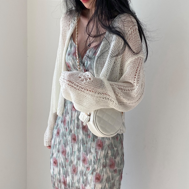 SUXI Áo Khoác Cardigan Dệt Kim Tay Dài Dáng Rộng Chống Nắng Phong Cách Vintage Hàn Quốc