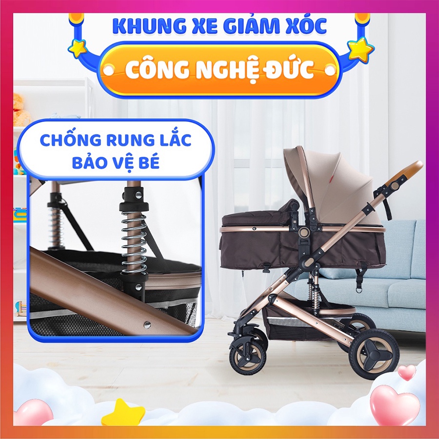 Xe đẩy nôi em bé gấp gọn đa năng Kawaii Home, Xe đẩy trẻ em sơ sinh 2 chiều với 9 tính năng tiện lợi cho mẹ & bé