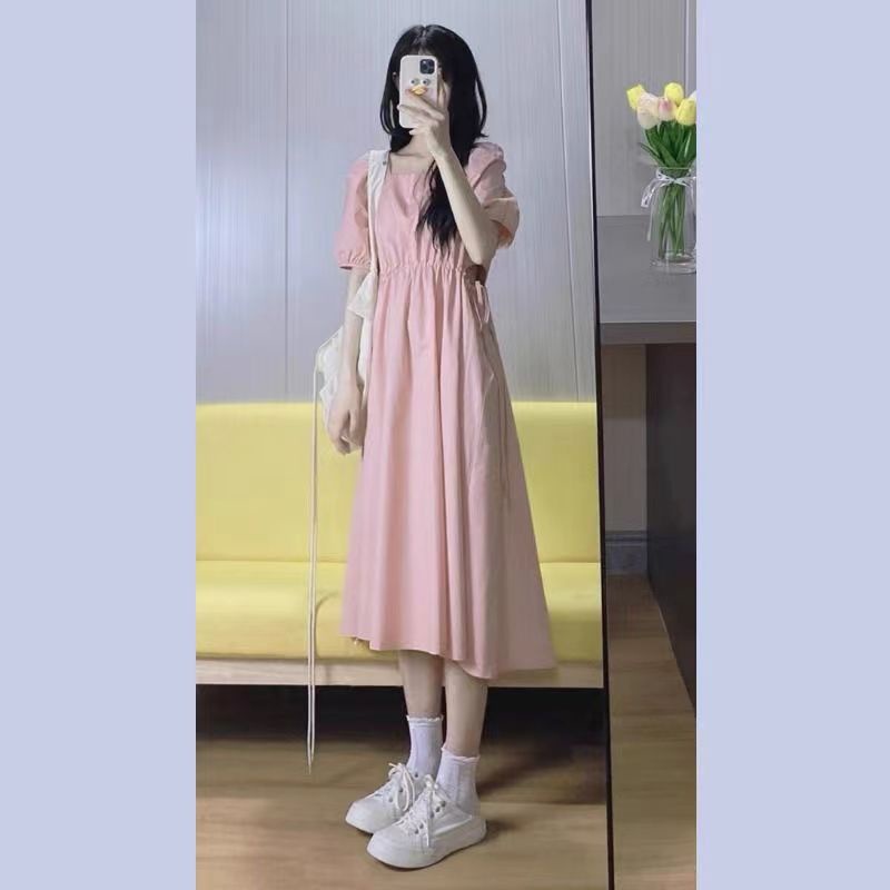 Đầm tay phồng thiết kế chiết eo ngọt ngào phong cách Retro thời trang