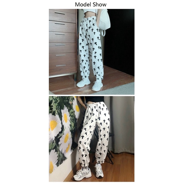 Quần jogger trắng bo gấu chữ thập cá tính năng động NA