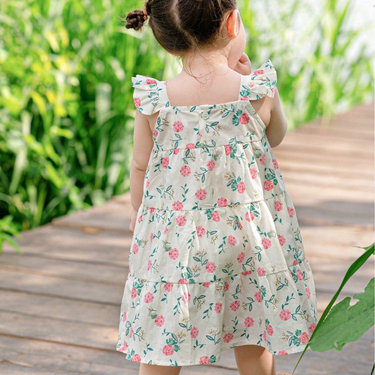 Váy bé gái CARROT 2d cánh tiên họa tiết hoa hồng chất thô cotton thoáng mát thấm hút mồ hôi
