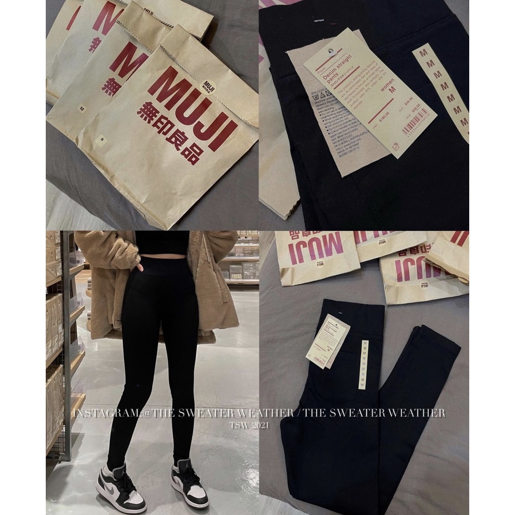 (Ảnh thật) Quần legging đen cạp cao gen bụng chất dày full túi giấy Mu ji hàng cao cấp Quảng Châu, quần legging cạp cao