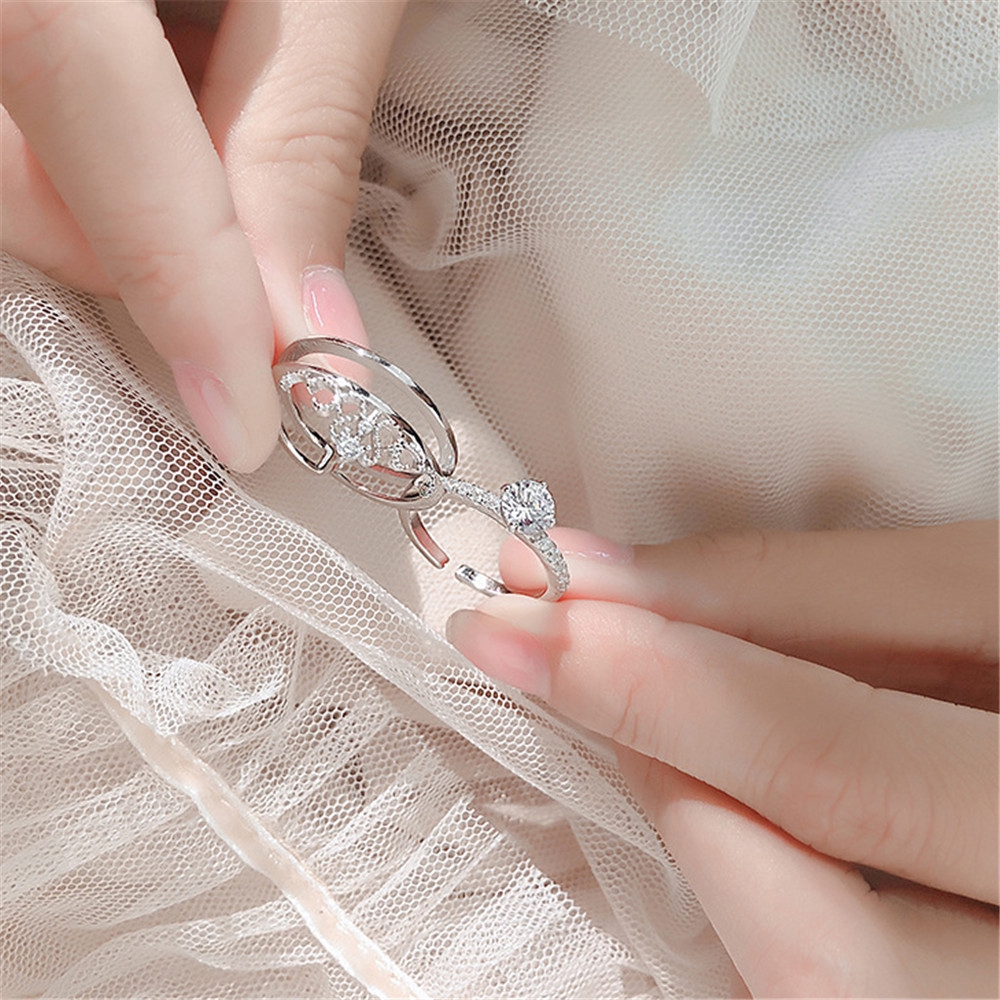 Nhẫn hở hình vương miệng đính đá sang trọng cho nữ