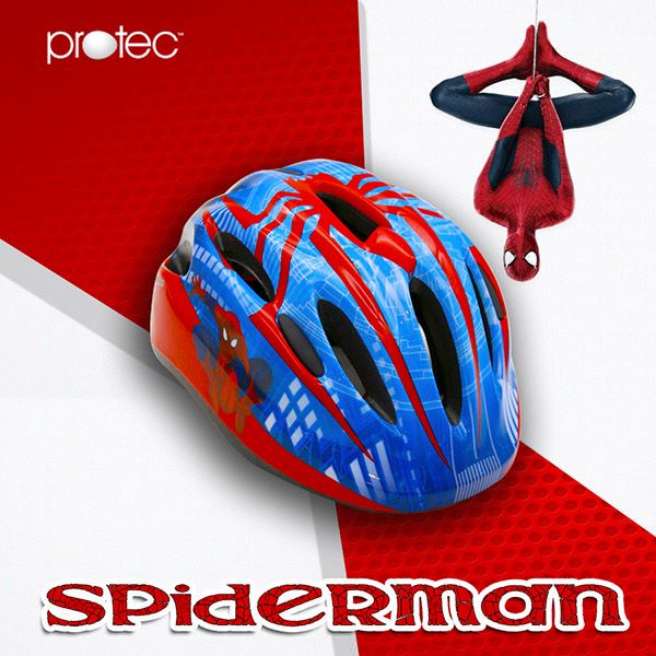 Nón bảo hiểm xe đạp trẻ em Protec SMILE, cho bé trai từ 1-12 tuổi, họa tiết Spider Man, có đèn hậu an toàn