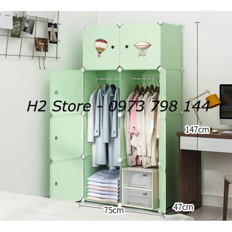 TỦ NHỰA LẮP RAP THÔNG MINH 8 Ô ĐỂ QUẦN ÁO ĐA NĂNG SIZE TO, sâu 47cm