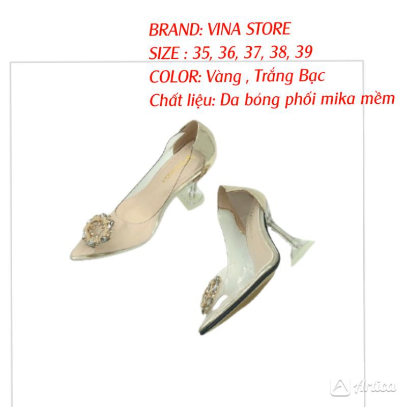 Giày Cao Gót Mũi Nhọn Quai Trong Gắn HOA ĐÁ GÓT cao cấp 7P & 9P - Mã B11 | BigBuy360 - bigbuy360.vn