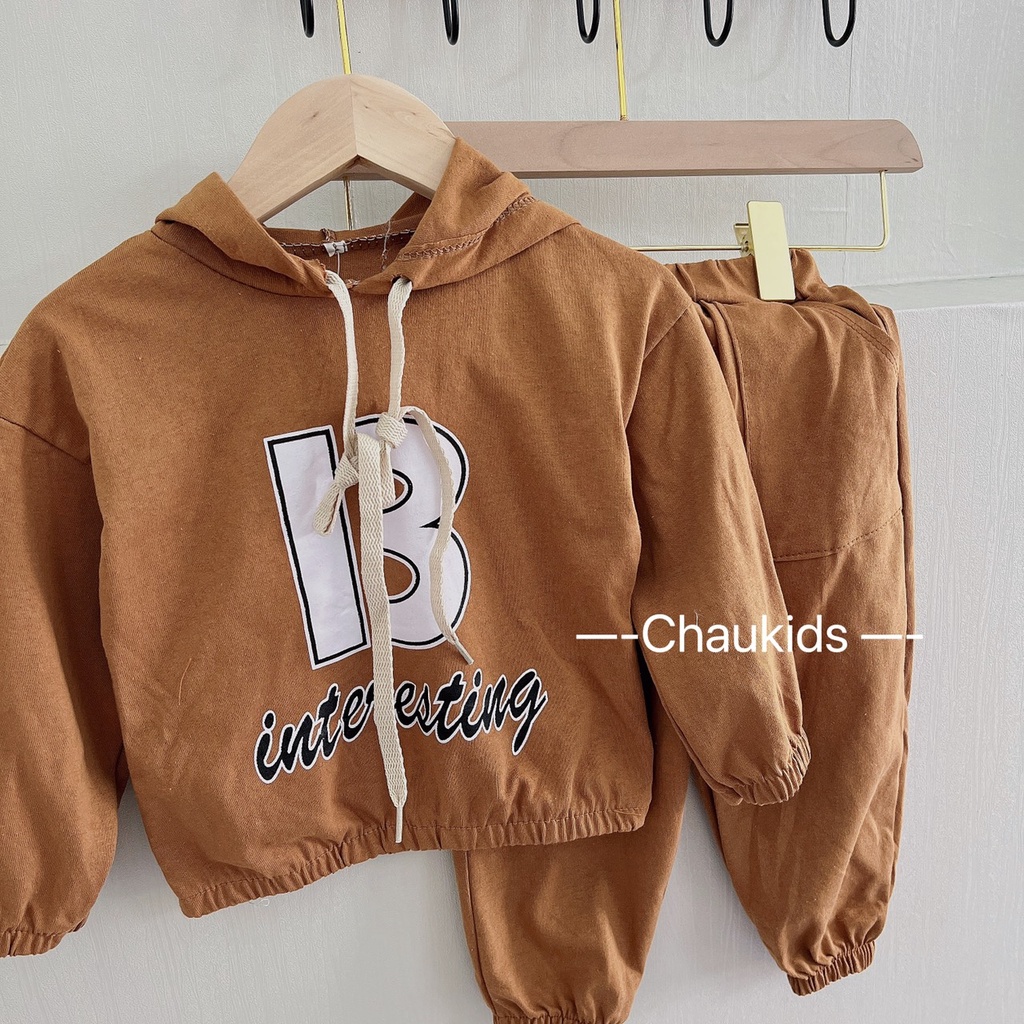 Bộ quần áo thu đông bé trai, Sét bộ quần áo cotton khô hoodie B- INTERESTING quần ông bo khỏe khoắn cho bé