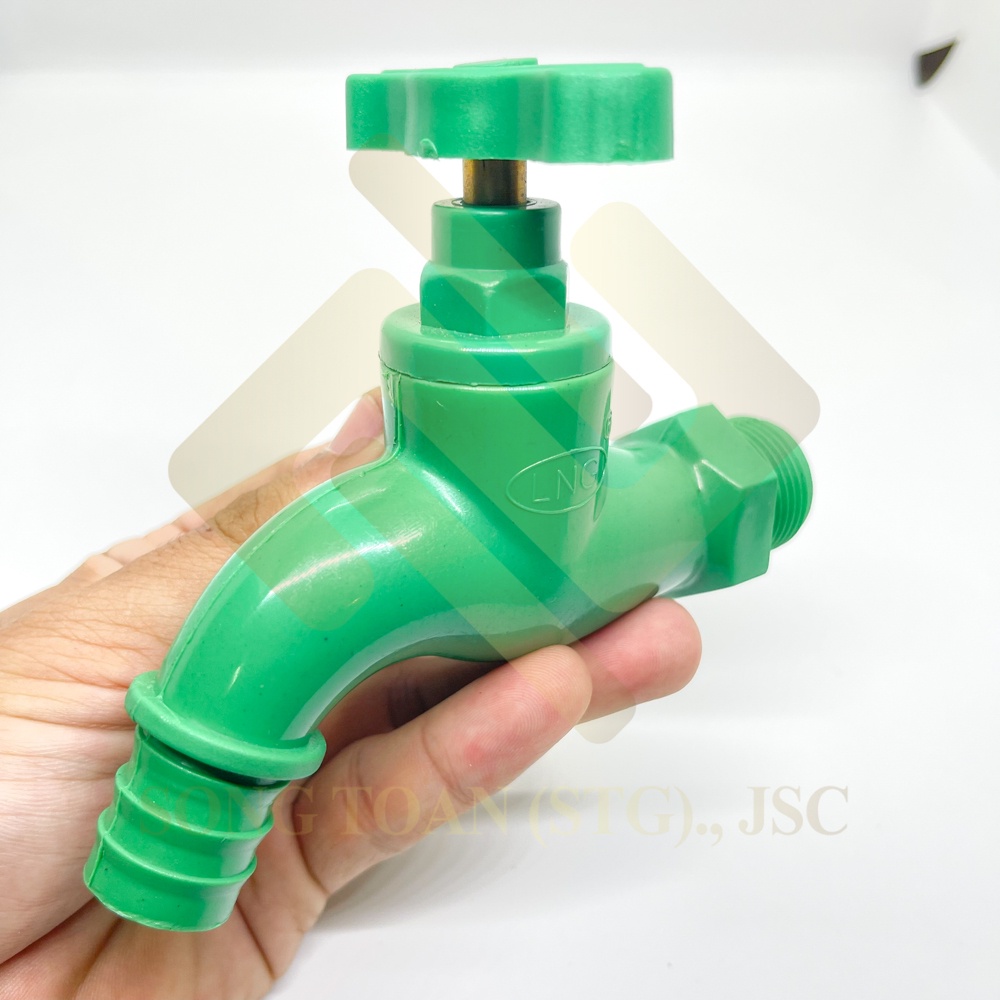 Vòi xả nước LINH NGỌC tay gạt xoay 360 độ khóa chặn có đầu nối ống mềm 18-20 - Bằng nhựa PPR