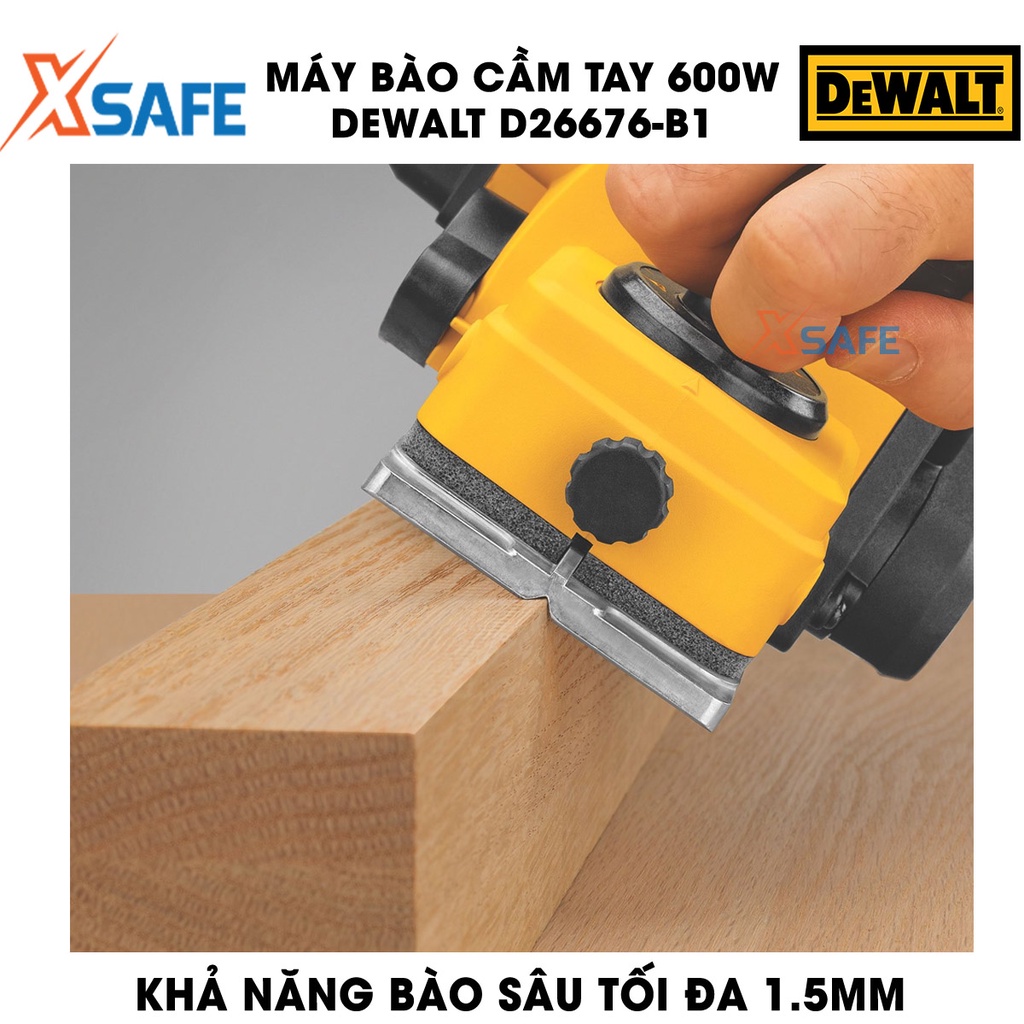 Máy bào gỗ DEWALT D26676-B1 600W Máy bào gỗ cầm tay DeWalt thiết kế cách điện kép, sử dụng lưỡi bào thông dụng 82mm