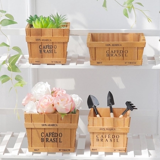 Chậu cây gỗ bắc âu - chậu đựng vintage trồng cây trang trí, thân thiện môi trường