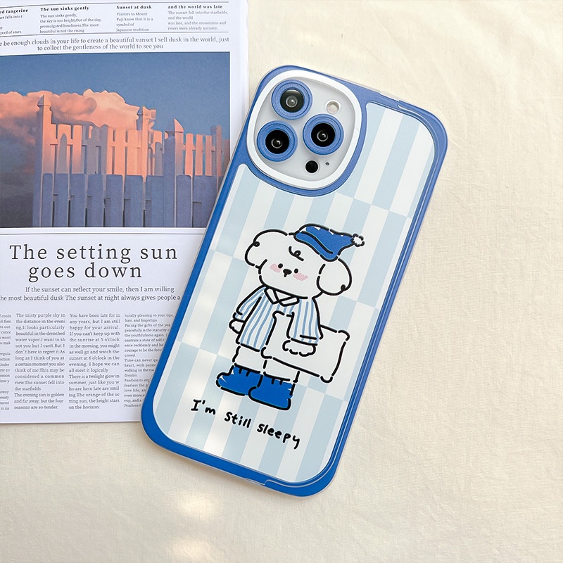 Ốp Điện Thoại Hình Chú Cún Mặc Đồ Ngủ Gắn Giá Đỡ Cho iphone7 / 7plus / 8 / 8plus / xs / 11 / 12 / 13 / 14 / pro / max / plus / promax