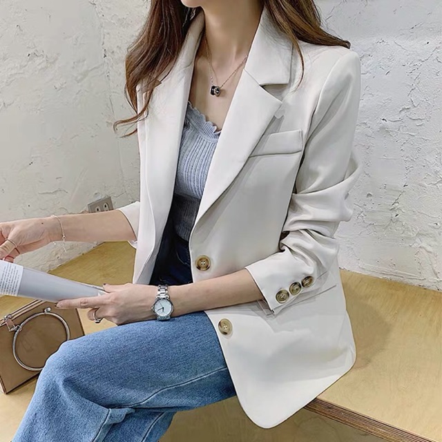 (Hàng có sẵn ) Siêu phẩm áo Blazer màu trắng chất đẹp (có ảnh chụp thật)