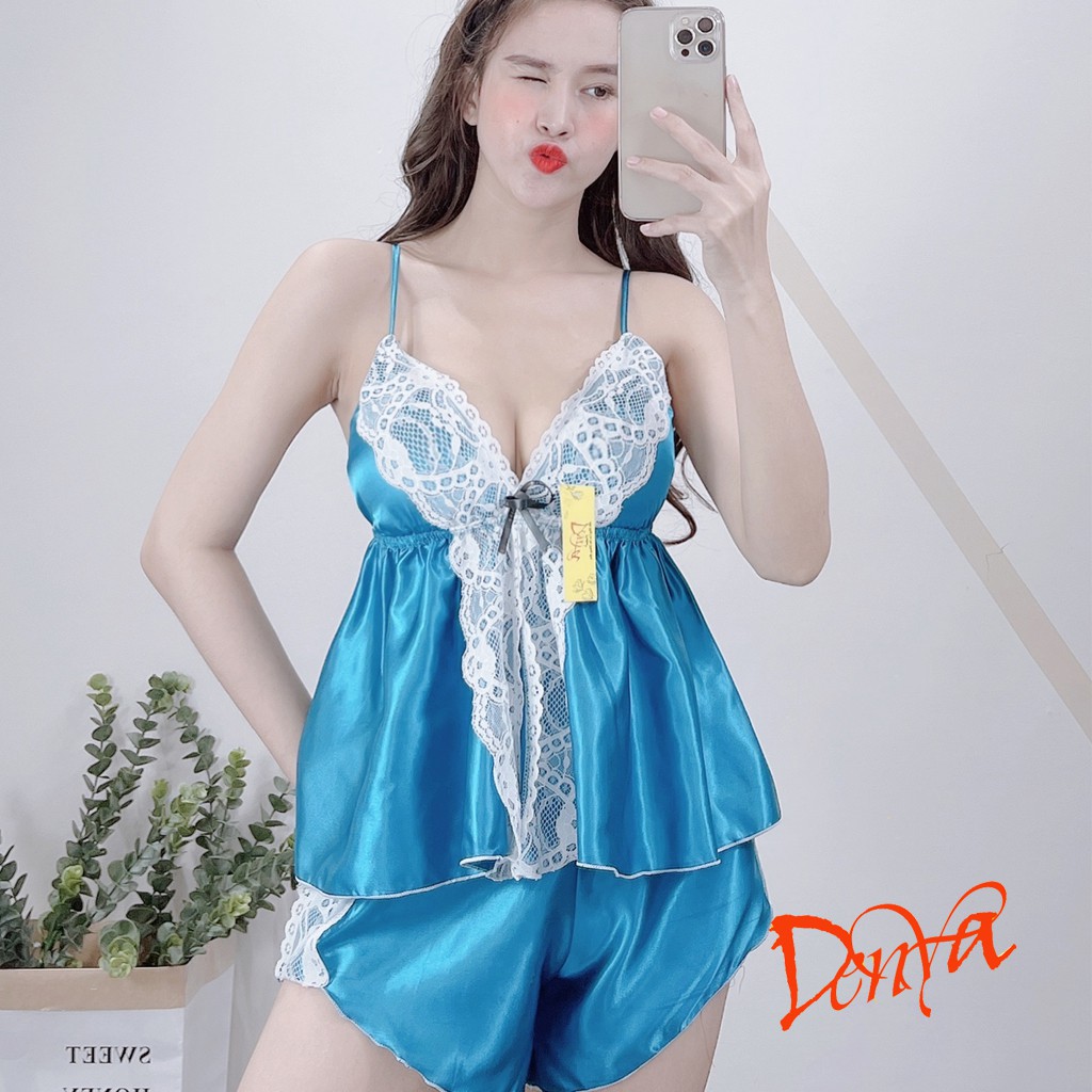 Đồ ngủ hai dây Denya có mút ngực và dây tăng đơ chất lụa phi mềm mịn DN32 | BigBuy360 - bigbuy360.vn