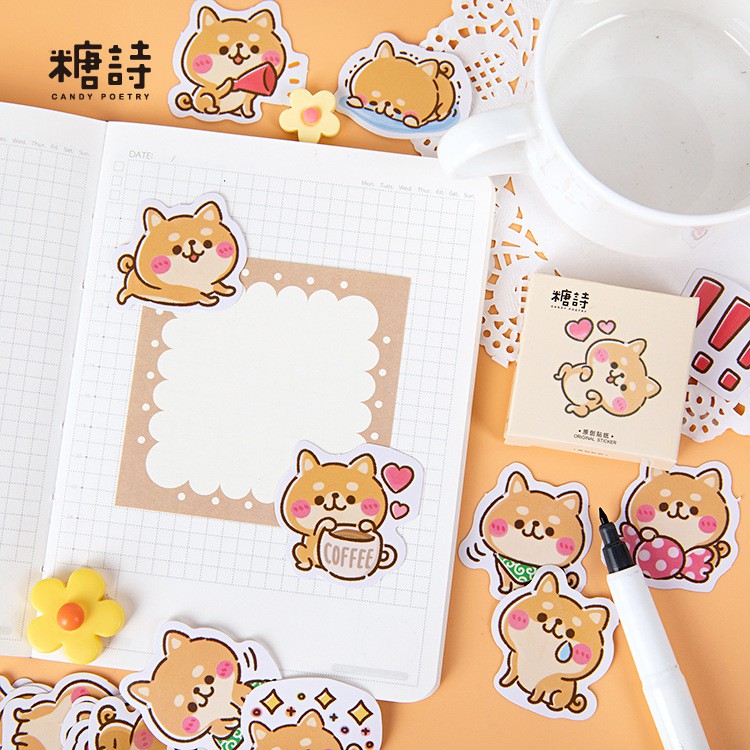 Bộ sticker/ Hình dán Chú Cún Shiba (45 Hình)