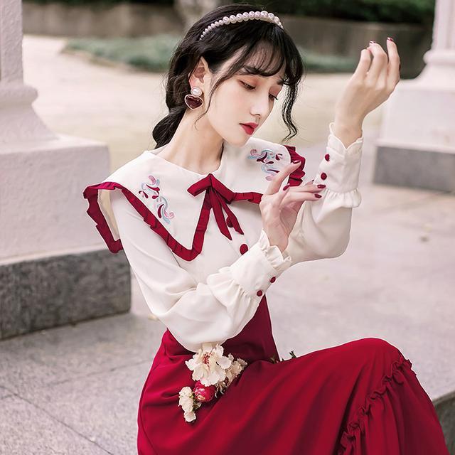 Đầm Midi Tay Dài Cổ Vuông Thêu Họa Tiết Thanh Lịch Thời Trang Mùa Thu Mới Cho Nữ | BigBuy360 - bigbuy360.vn