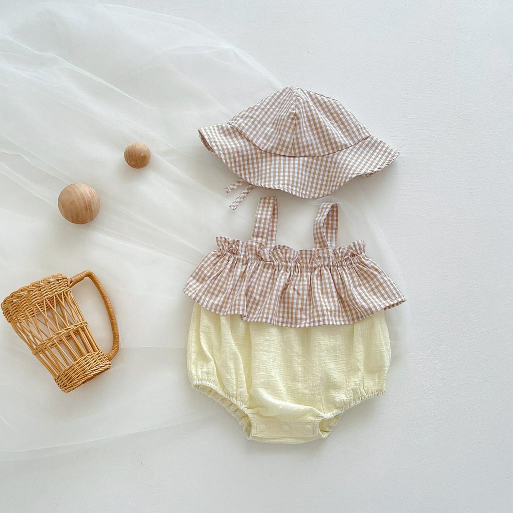 Áo liền quần họa tiết sọc kèm nón thời trang cho bé