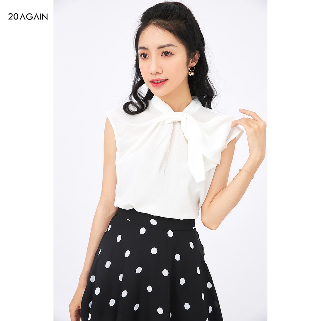 [Mã WABRAG30 giảm 12% đơn 99K] Áo sơ mi voan gân 20Again điểm nhấn cổ nơ điệu đà, nữ tính ASA1089
