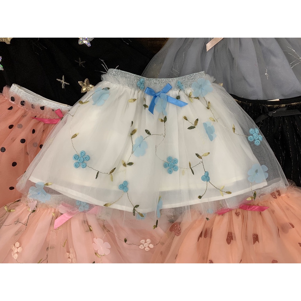 Chân váy voan HM bé gái thêu hoa 3D 4 lớp bồng bềnh mặc quanh năn siêu đẹp siêu thích, hàng vnxk