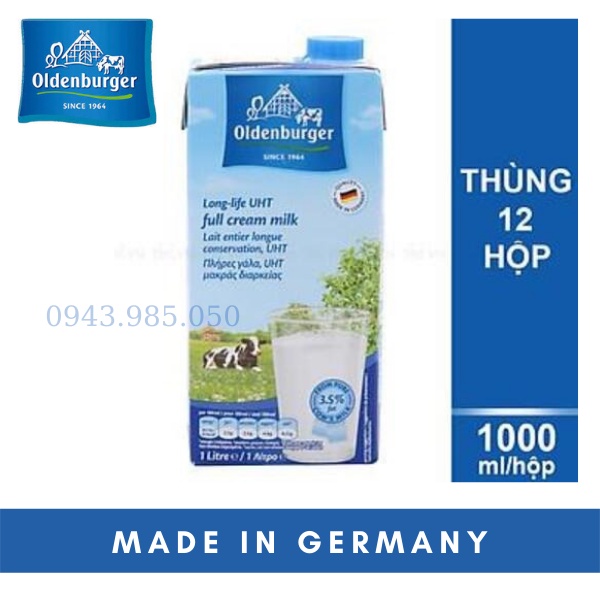 1 Thùng 12 hộp Sữa tươi fullcream OLDENBURGER bổ sung canxi, đạm, protein 1L - - Nhập Khẩu Đức