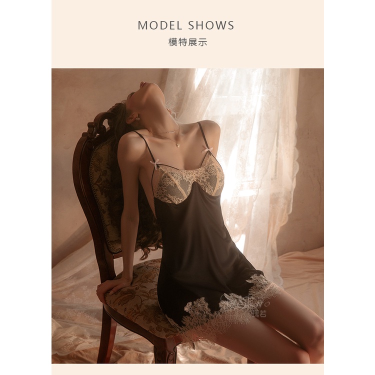 Váy ngủ lụa Đầm ngủ hai dây lụa phối ren gợi cảm sexy VN-044