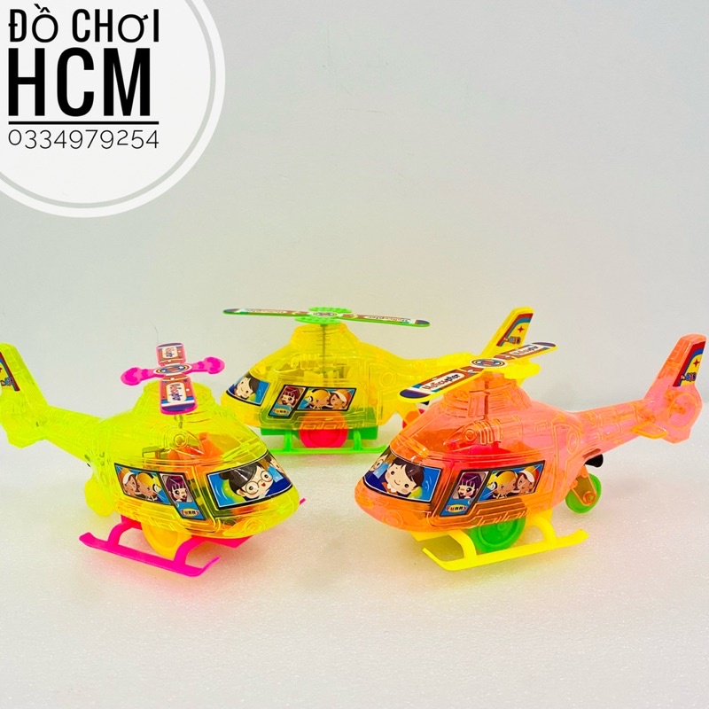 Đồ chơi máy bay trực thăng chạy bằng cót dây sáng đèn cho bé thích khám phá mô hình tàu bay