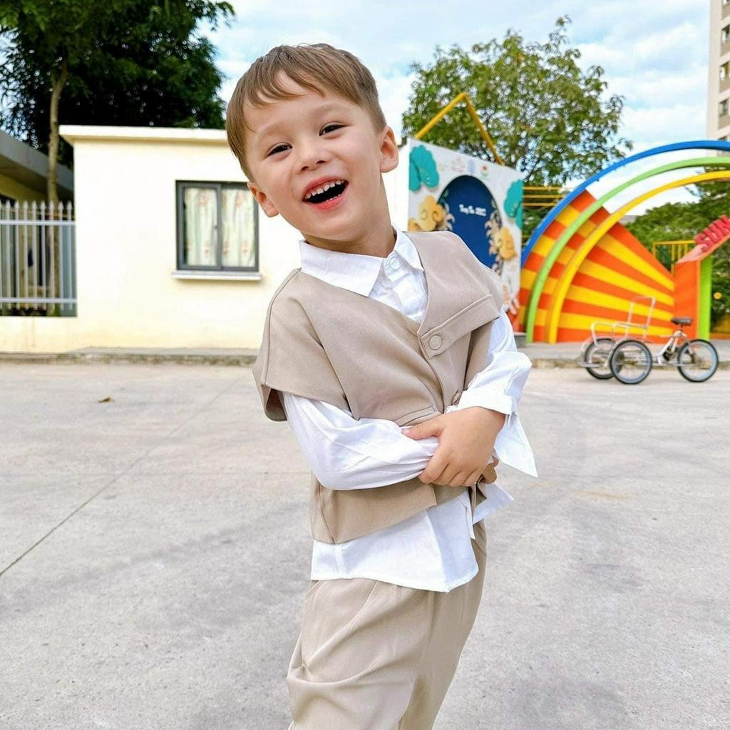Bộ vest bé trai, vest gile bé trai 3 chi tiết form rộng, hàng có sẵn giao hỏa tốc trong nội thành