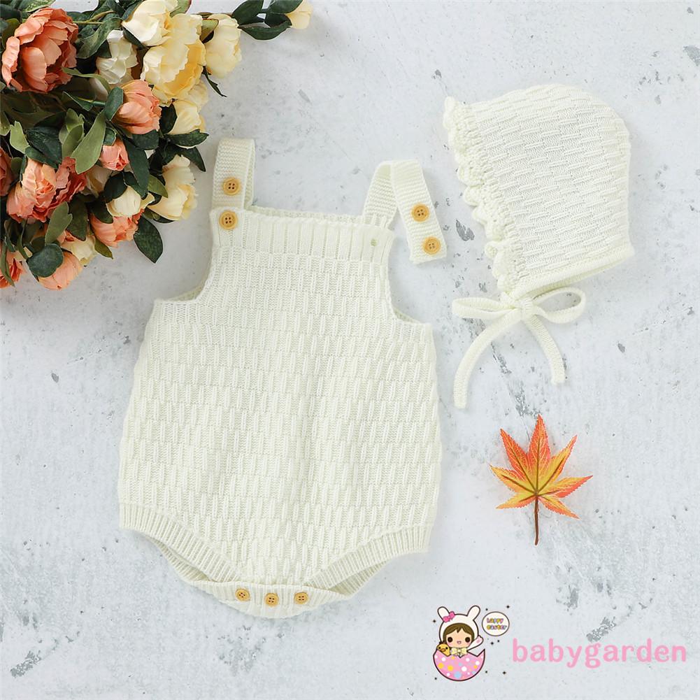 Set romper không tay kèm mũ len thời trang xinh xắn cho bé gái