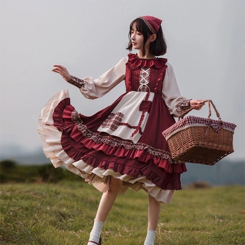 Set váy lolita cô bé quàng khăn đỏ kèm khoác