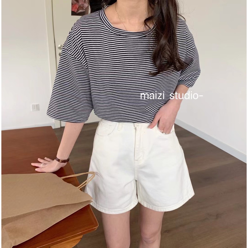 Áo thun kẻ ngang vạt high-low Mazi Ulzzang style  Hàng Quảng Châu